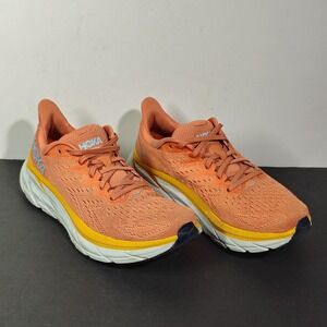 Hoka Shoes Womens 9.5 Orange Yellow Clifton 8 Mesh Running Sneakers